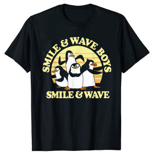 Penguins Smile and Wave Sunset Text Funny Graphic T-Shirt Short Sleeve Humor Streetwear Tee Loose Fit Clothing for Men And Women