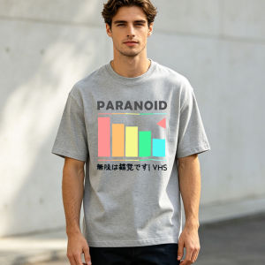 Simple Neon Color Bar Chart Paranoid Typography Tee Men Cotton Crew Neck Shirt City Daily Hangout Lightweight Casual Wear