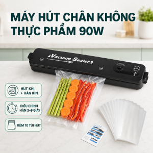 Máy Hút Chân Không Thực Phẩm 90W Kèm Hàn Miệng Túi Vacuum Sealer Mini Kèm 10 Túi