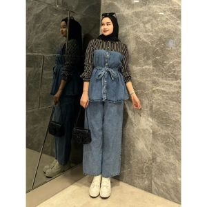 NANDO SET WANITA ATASAN DAN BAWAHAN DENIM PREMIUM IMPORT BKK CANTIK