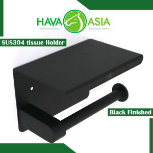 HavaAsia Heavy Duty Stainless Steel304 Wall Mounted Square Type Single Tissue Holder Toilet Roll Holder (Code: GL1016B BLK)