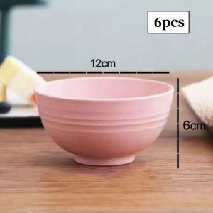 12pcs Bowls Wheat Straw Unbreakable Reusable Soup Bowl Durable Breakfast Bowl with Long Handle Soup Spoons Kitchen Cutlery