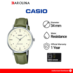 Jam Tangan Wanita Casio LTP-VT03L-3B Analog Beige Dial Green Leather Band