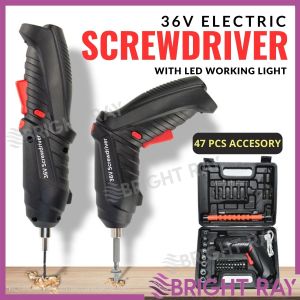 47PCS Cordless Screwdriver Set Electric Screwdriver Dual Position Handle with USB Cable LED Light for DIY Skru Driver