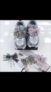 Beaded Bowknot Shoe Clip with Lace Embroidery Lace and Bead Butterfly Knot Bag Pendant Stylish Key Chain Accessories