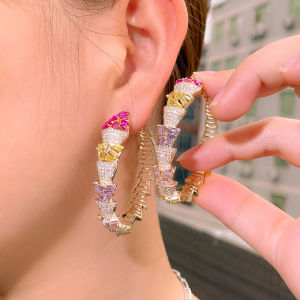 SEQUITO Người Hâm Mộ Tuyệt Đẹp Sáng Bóng Nhiều Màu Cubic Zirconia Pha Lê Cho Nữ Tiệc Cưới Vòng Tròn Lớn Màu Vàng Trang Sức SE455