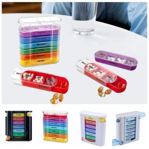 OKKFINE 4-Compartment Pill Box Plastic Monthly Pill Organizer Portable Weekly Tablet Holder 7 Days