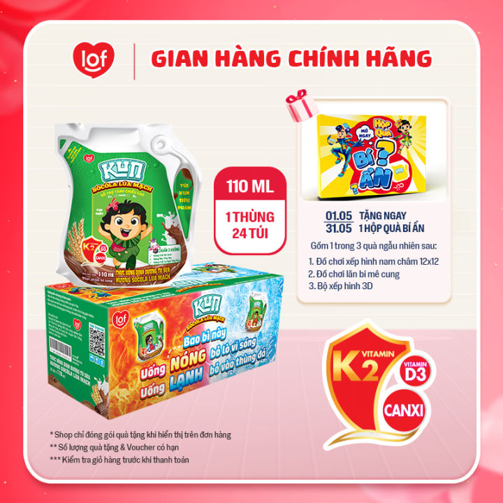 Sữa lúa mạch socola KUN thùng 24 túi x 110ml