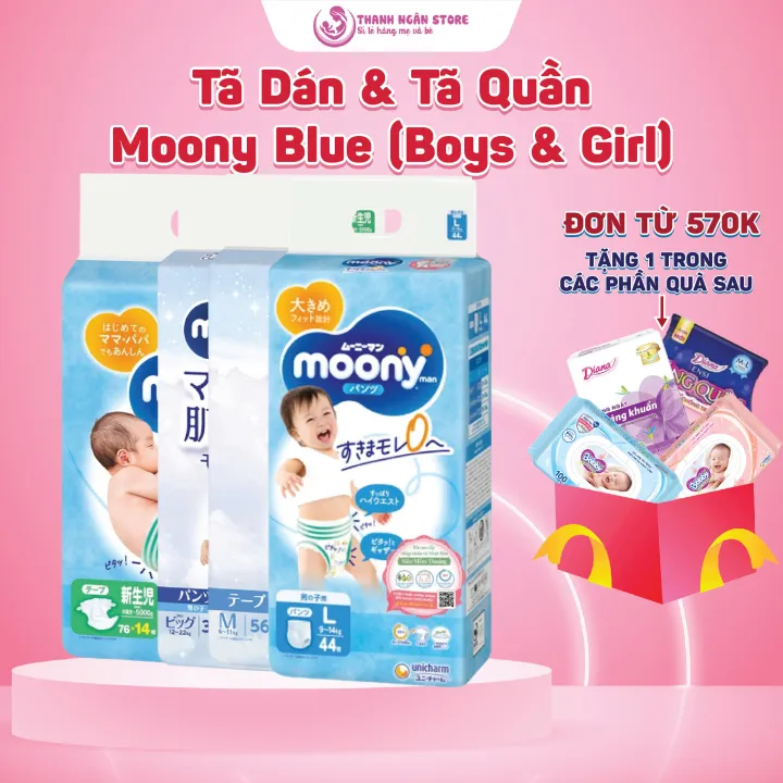Tã Dán Và Quần Moony Blue - Moony Xanh Boys Và Girl Từ 3 Kg Đến 30 Kg Chính Hãng Unicharm