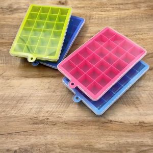 15 Grids Silicone Ice Cube Molder Jelly Mold with Cover Ice Cube Square Shape Ice