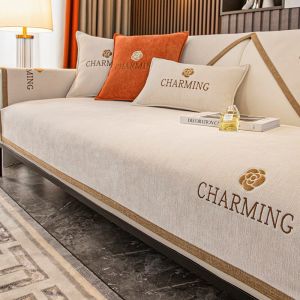 European Chenille Plush Sofa Towel Cover Solid Color Thicken Quilted L Shaped Sofa Covers Non-slip Couch Cushion 1 2 3 4 Seater Living Room Decor