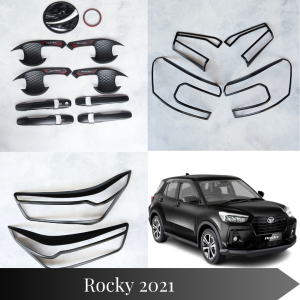 Paket Cover Garnish Lampu Handle Outer Pintu Tutup Tangki Mobil Rocky 2021 Hitam All Variant
