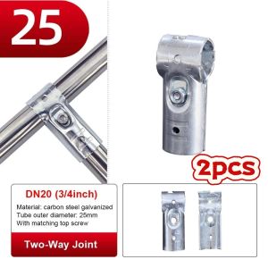 2pcs Metal Tee Fittings 25mm Carbon Steel Galvanized Durable For Pipe Clamp Installation Work