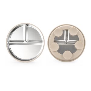 NOBLELUX Non-Slip Stainless Steel Kids Plate with Suction Silicone Sleeves Divided Baby Plates High Quality Anti Breakage Toddler Bowls
