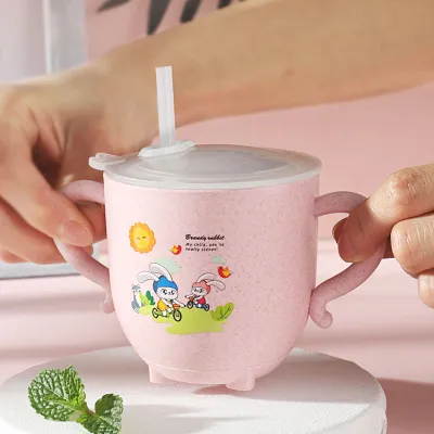 Training Straw Mug Baby Kids Milk Cup 280ml (Blue/Green/Pink/Beige)