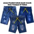 Celana Jeans Pendek Sobek Anak SD SMP Cowo Cowok Laki Remaja Tanggung Usia 7 8 9 10 12 Umur 14 15 16 17 Tahun Thn Jins Robek Warna Brown Hitam Snow Biru Navy Blit Muda. 