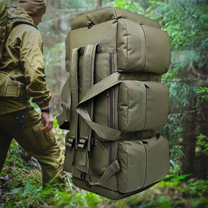 90L Large Capacity Mens Travel Bags Canvas Backpack Waterproof Hiking Climbing Camping Rucksack Bags