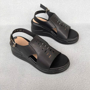 Xăng đan nữ 7cm đế bằng pu nhẹ thoáng khí màu đen XD145