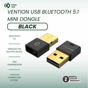 Vention USB Bluetooth 5.1 Mini Dongle BLACK - NAFB0 Plug and Play Adapter Untuk PC Laptop