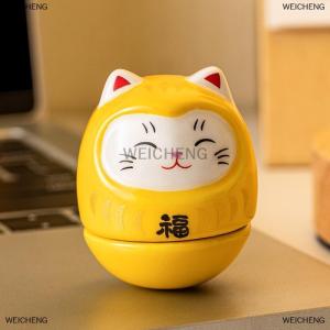 [COD] WEICHENG Gốm Daruma tượng Daruma Tumbler Thủ công mỹ nghệ Nhật Bản phong cách may mắn mèo may mắn trang trí cảnh quan trang trí nội thất phụ kiện Quà Tặng
