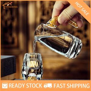 MIH ✨ COD ✨ แก้วคริสตัลหรูหราแก้ววอดก้าแก้วบาร์เหล้า shochu ด้านล่างคู่แก้วฟอยล์สีทองแก้วชาของขวัญชั้นสูงเหล้าแข็ง