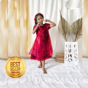 Gaun Anak Perempuan Warna Maroon 2 3 Tahun Pesta Mewah Kekinian 2022 umur Dress Merah Ati Merah Hati Anak Cewek Import Murah KAP53