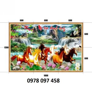 Tranh dán tường phòng làm việc họa tiết 8 chú ngựa
