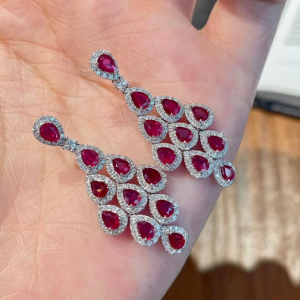 Montagne Jewelry 18k Pure White Gold earring for women Diamond Inset Elegant Design Fine Jewellery Natural 2.36 Carat Ruby Stud Earrings