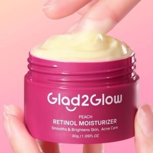 Glad2Glow Peach Retinol Moisturizer 30g – Anti-Aging Day & Night Cream Smooths Fine Lines Brightens For All Skin Types (Malaysia Ready Stock)