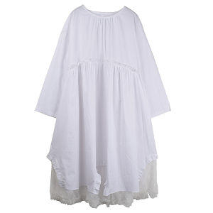 XITAO Temperament Dress Mesh Double Layer Hem Solid Color Splicing Simplicity Women Loose  O-neck Collar Dress WMD4698