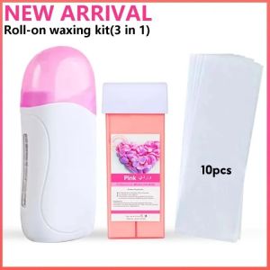 【COD + Local Seller】Roll on WaxWax Roller Kit for Hair RemovalWaxing Kit Include 100g Soft Wax Cartridge & 10 Non-Woven Wax StripsPortable Pink Wax Heater MachineWaxing Roller Kit