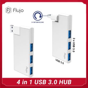 Flujo Ultra Slim USB 3.0 HUB Aluminum 4 Port Rotatable USB 3.0 Hub with Swiveling Connector Compatible With Microsoft Surface MacBook Ultrabook and Laptop for Microsoft Surface ChromeBook Pixel Lenovo Yoga