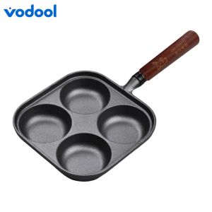 4-Cup Iron Egg Frying Pan with Handle Pancake Pan Omelette Pan for Breakfast Fried Egg Pancakes Steaks Hamburger