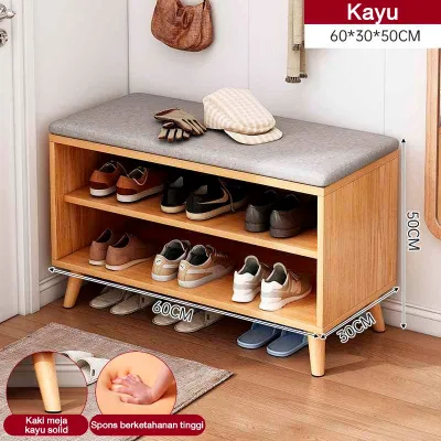 Rak Sepatu Kursi Lemari Sepatu Tertutup rak sepatu di pintu masuk lemari penyimpanan dengan bantal empuk