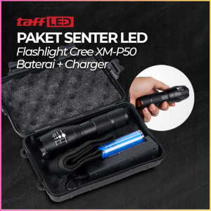 RAJA TaffLED Senter LED super terang jarak jauh Flashlight Cree XM-P50 with Baterai and Charger -E17