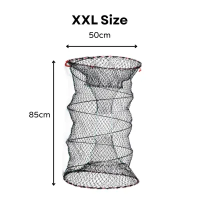 2-Hole Fishing Trap Net Foldable Fish Shrimp Crab Cage Black Nylon Fishing Net Portable Long Fishing Trap Cage
