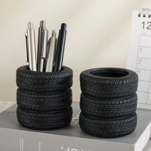 GUQIANFANG86 Multifunctional Pen Holder Tire-Shaped Desktop Organizer Unique Desk Storage Ornament Gift