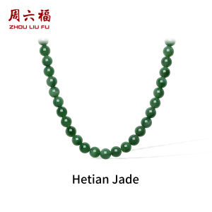 ZHOU LIU FU 周六福 Green Hetian Jade Necklace S925 Silver luxurious Serenity Jewelry for Women 45cm Y0513416