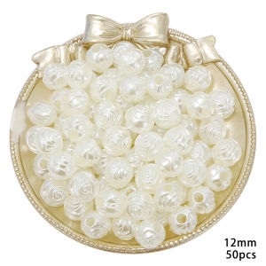 50-300 Hạt Ngọc Trai Giả Nhựa ABS Màu Trắng Ngà 6/8/10/12Mm Hạt Hoa Hồng Quyến Rũ Cho Vòng Cổ Vòng Tay Bông Tai Tự Làm Đồ Trang Sức Thủ Công