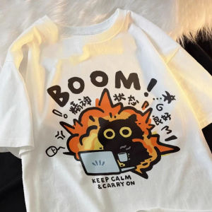 [Local Stock] HBESTY  New Kawaii Good Mental State Pure Short Sleeved T-shirt for Men Women Tee Clothes Loose Casual Y2K Cartoon Oversized Tops