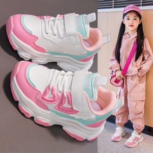 ZEEMIN Strictly selected girls sports shoes leather surface waterproof spring and autumn new childrens Korean version dad shoes lightweight and non-slip running shoes tide