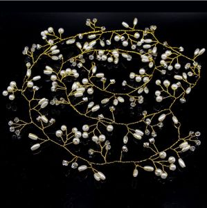 【♡Lovely girls house♡】50 CM Long Headband Crystal Pearl Wedding Hair Accessories Braid Jewelry Bridal Flower Hair Band for Women