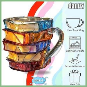 danux Painted Book Mug 11oz Novelty 3d Painted Books Coffee Mug Unique Colorful Resin Books Stack Coffee Cup Collection Gifts