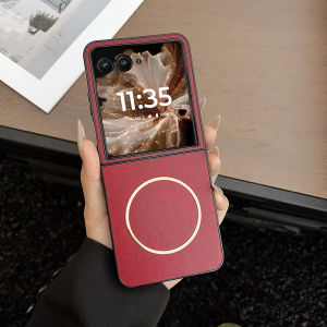 สำหรับ Motorola Razr เคสเคสหนังอัลตร้า60ใช้ได้กับ MagSafe ลาย Crazy Horse หนัง PU + เปลือกแข็งบางทนทานเคสโทรศัพท์แม่เหล็กสำหรับ Moto Razr 60เคสปกแบบพิเศษ