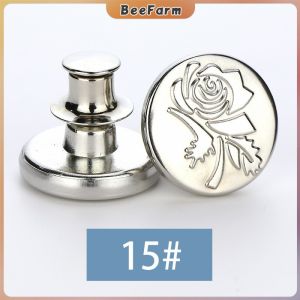 B.F. 17mm Detachable Metal Waist Buttons with Flowers Patterns Metal Pants Button for Clothes