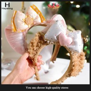 Hayating Cartoon Bow Plush Ears Hairband Womens Cute Theme Park Makeup Accessory Face Wash Photo Headband