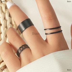 [COD] Buin 3 6pcs Vintage Black Rings Set For Women Girls Punk Metallic Geometric Simple