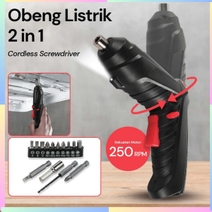 FAST DELIVERY Obeng Bor Listrik 1 Set Komplit Cordless Screwdriver Drill 2in1 250 RPM