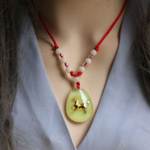 Minwen Chinese Zodiac Red Rop Pendant Necklace Luminous Beads For Women Men Constellation Animal Choker Lucky Birthday Jewelry