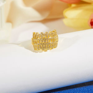 SEQUITO Luxury Women Finger Jewelry Micro Pave Tiny AAA Zircon Hollow Golden Adjustable Ring for Prom Party SR162